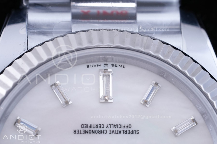 DayDate 40 SS QF 1:1 Best Edition 904L Steel White MOP Crystal Dial on President Bracelet VR3255 V8 (Gain Weight)