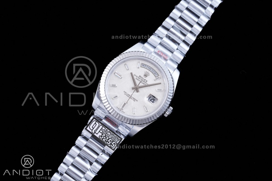 DayDate 40 SS QF 1:1 Best Edition 904L Steel Meteorite Dial Crystal Marker on President Bracelet VR3255 V8 (Gain Weight)