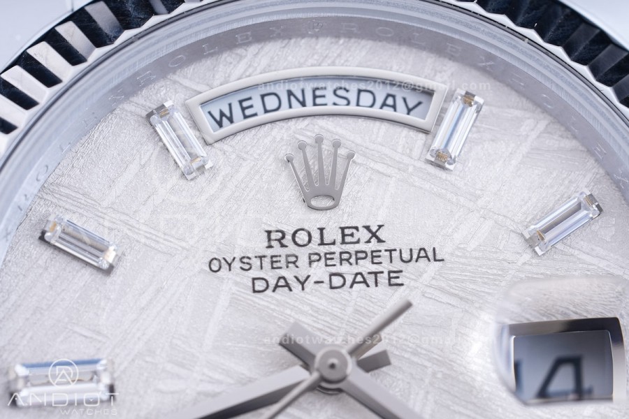 DayDate 40 SS QF 1:1 Best Edition 904L Steel Meteorite Dial Crystal Marker on President Bracelet VR3255 V8 (Gain Weight)