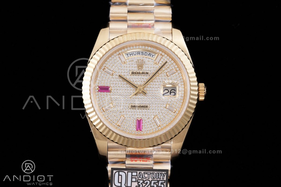 DayDate 40 YG QF 1:1 Best Edition Full Diamonds Dial on President Bracelet VR3255 V8 (Gain Weight)