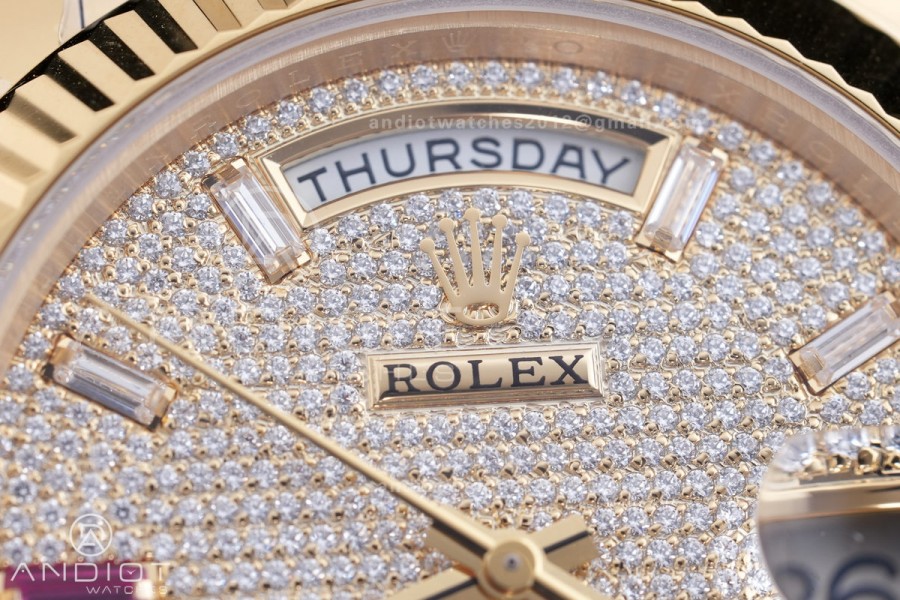 DayDate 40 YG QF 1:1 Best Edition Full Diamonds Dial on President Bracelet VR3255 V8 (Gain Weight)