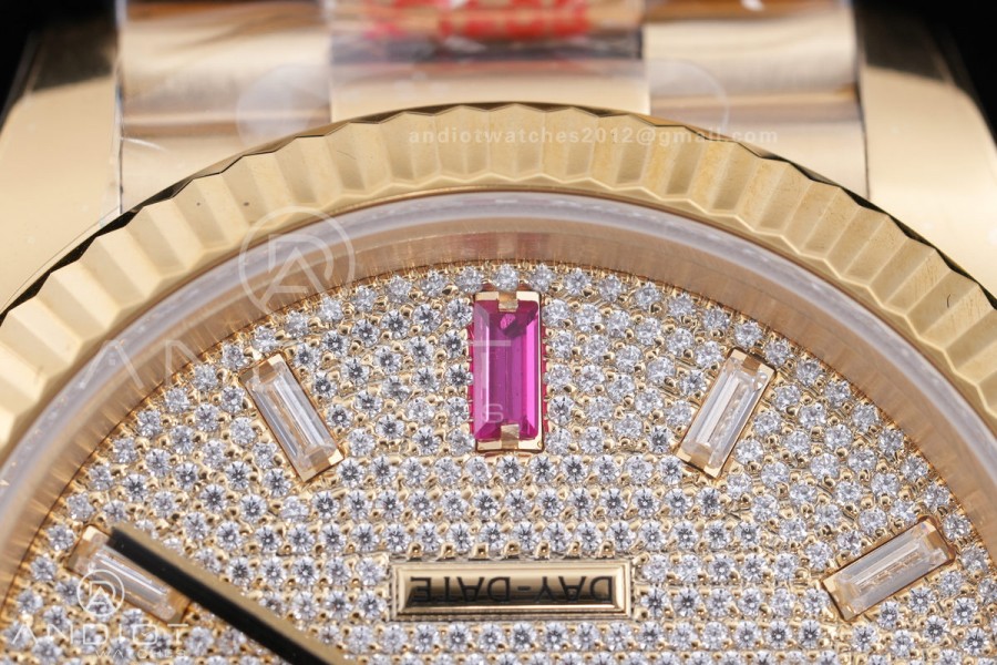 DayDate 40 YG QF 1:1 Best Edition Full Diamonds Dial on President Bracelet VR3255 V8 (Gain Weight)