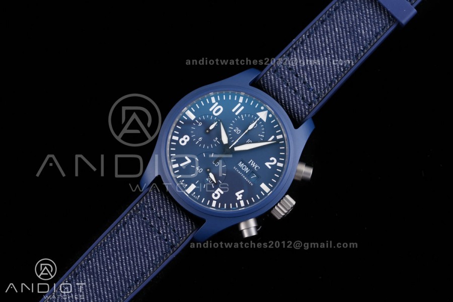 Pilot Chrono IW389404 Blue Ceramic APSF 1:1 Best Edition Blue Dial On Blue Nylon Strap Super Clone A69385