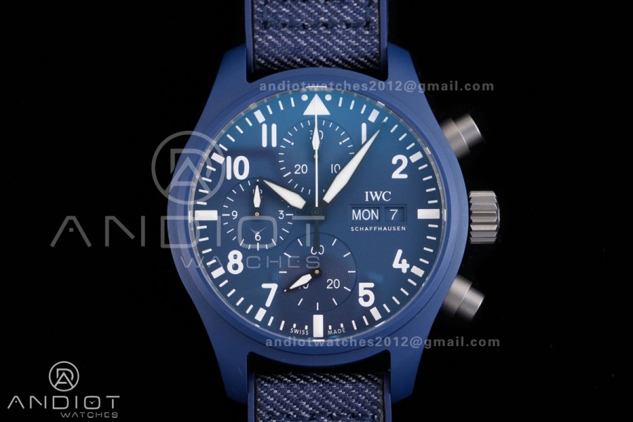 Pilot Chrono IW389404 Blue Ceramic APSF 1:1 Best Edition Blue Dial On Blue Nylon Strap Super Clone A69385