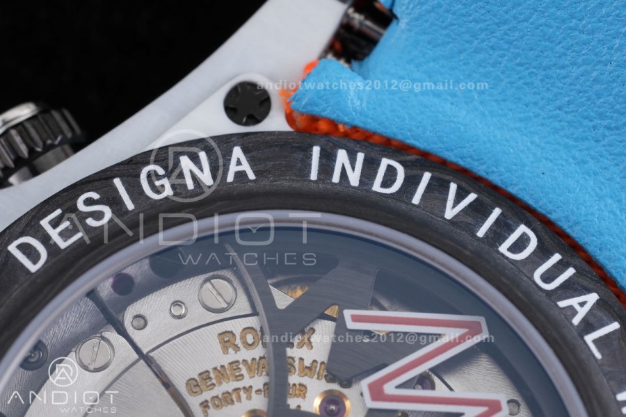 Daytona DIW 40mm White Carbon SONIC 1:1 Best Edition Blue Dial on Orange Nylon Strap DD4130
