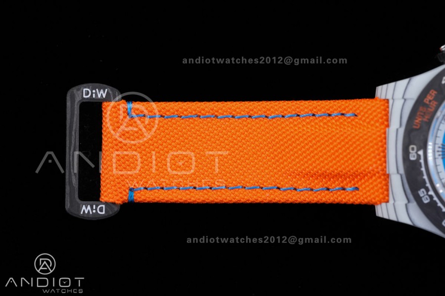Daytona DIW 40mm White Carbon SONIC 1:1 Best Edition Blue Dial on Orange Nylon Strap DD4130