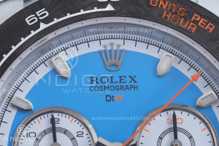 Daytona DIW 40mm White Carbon SONIC 1:1 Best Edition Blue Dial on Orange Nylon Strap DD4130