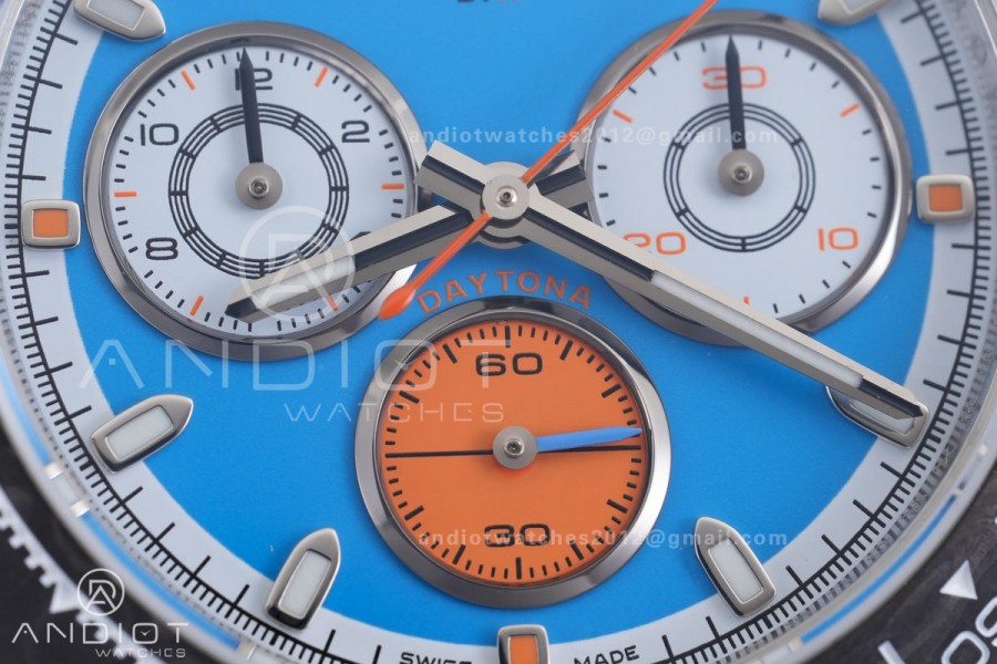 Daytona DIW 40mm White Carbon SONIC 1:1 Best Edition Blue Dial on Orange Nylon Strap DD4130