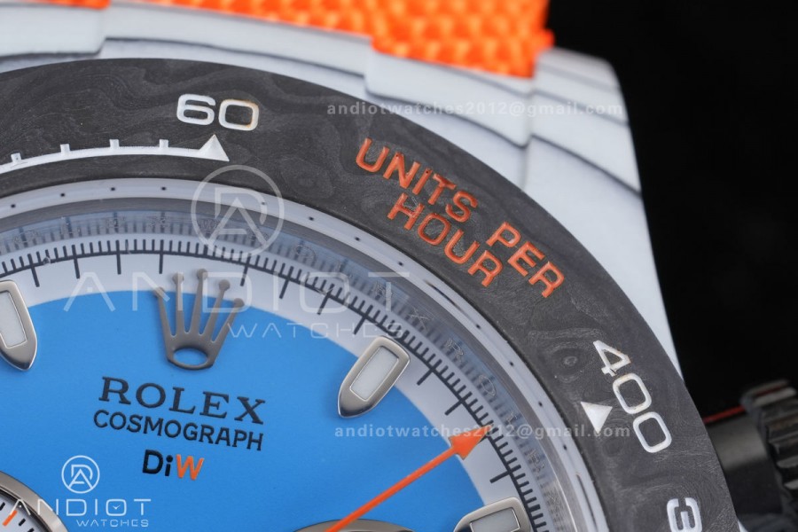 Daytona DIW 40mm White Carbon SONIC 1:1 Best Edition Blue Dial on Orange Nylon Strap DD4130