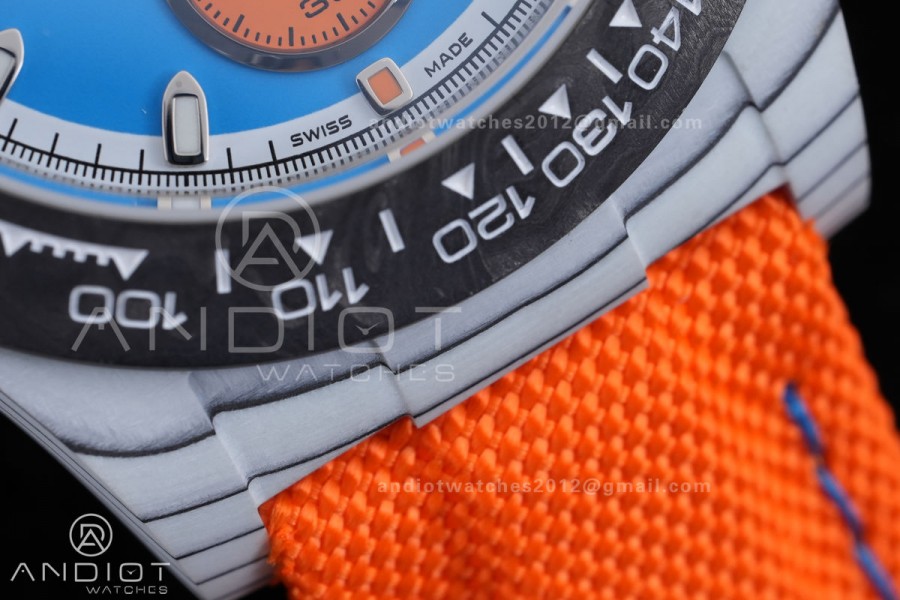 Daytona DIW 40mm White Carbon SONIC 1:1 Best Edition Blue Dial on Orange Nylon Strap DD4130