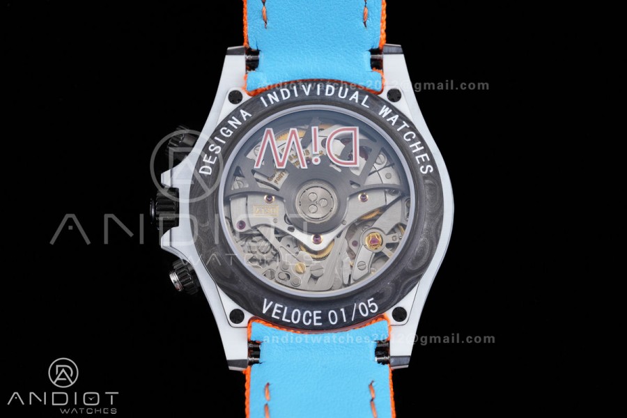 Daytona DIW 40mm White Carbon SONIC 1:1 Best Edition Blue Dial on Orange Nylon Strap DD4130