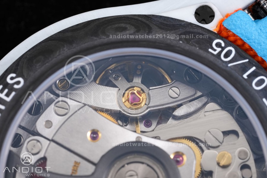 Daytona DIW 40mm White Carbon SONIC 1:1 Best Edition Blue Dial on Orange Nylon Strap DD4130