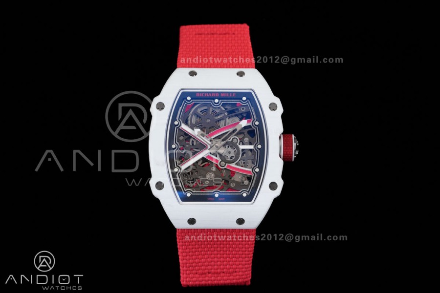 Umi Maker's RM67-02 White NTPT Charles Red/White Skeleton Dial on Nylon strap CRMA7 Clone V2