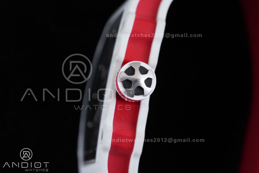 Umi Maker's RM67-02 White NTPT Charles Red/White Skeleton Dial on Nylon strap CRMA7 Clone V2