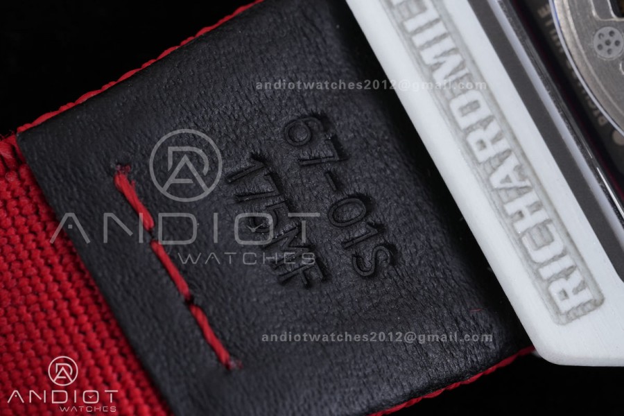 Umi Maker's RM67-02 White NTPT Charles Red/White Skeleton Dial on Nylon strap CRMA7 Clone V2