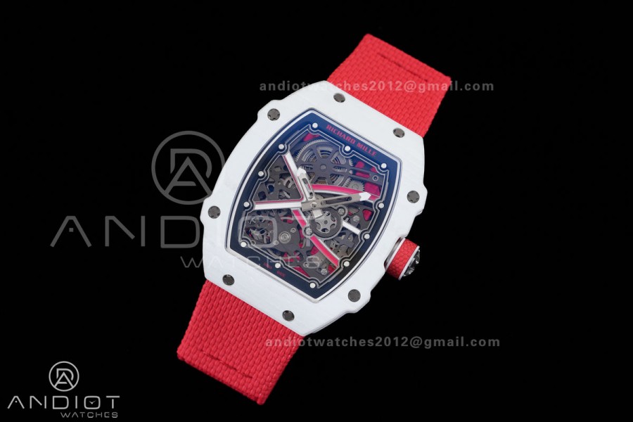 Umi Maker's RM67-02 White NTPT Charles Red/White Skeleton Dial on Nylon strap CRMA7 Clone V2
