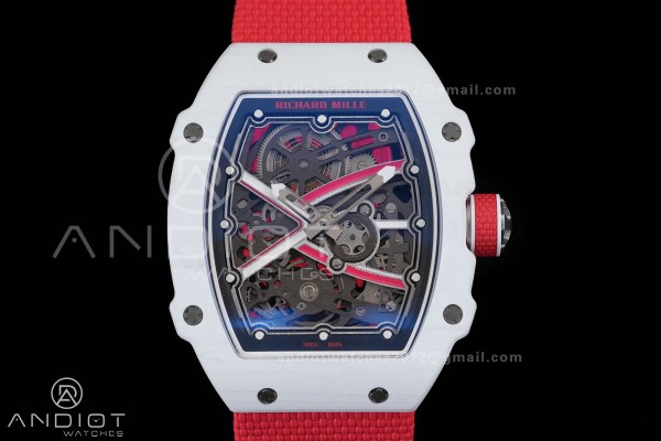 Umi Maker's RM67-02 White NTPT Charles Red/White Skeleton Dial on Nylon strap CRMA7 Clone V2