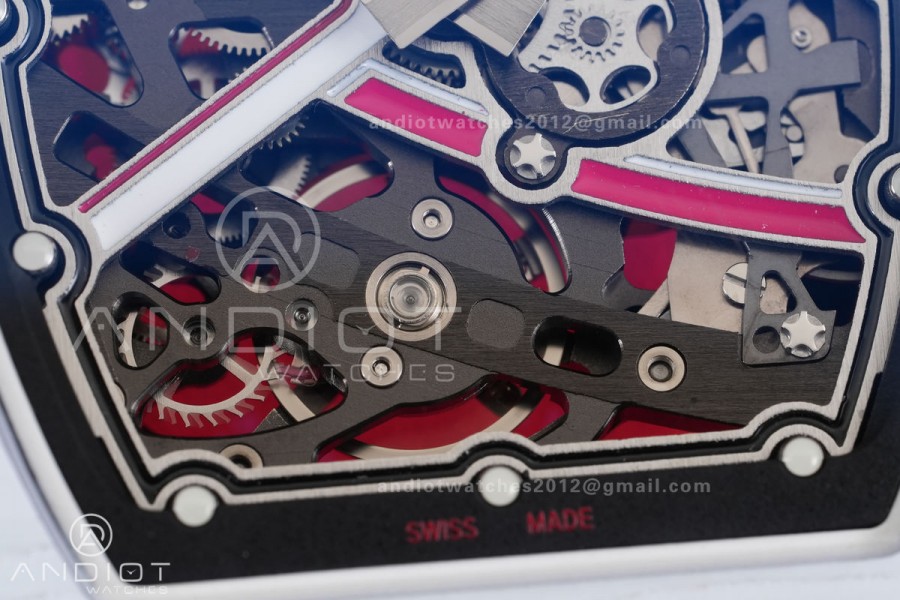 Umi Maker's RM67-02 White NTPT Charles Red/White Skeleton Dial on Nylon strap CRMA7 Clone V2