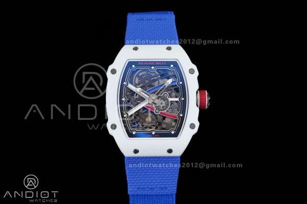 Umi Maker's RM67-02 White NTPT France Blue/Red/White Skeleton Dial on Nylon strap CRMA7 Clone V2