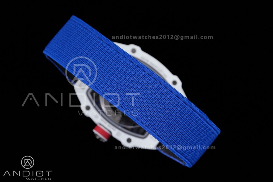Umi Maker's RM67-02 White NTPT France Blue/Red/White Skeleton Dial on Nylon strap CRMA7 Clone V2