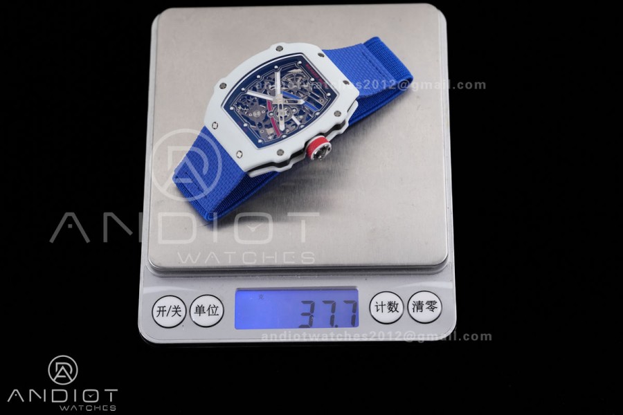 Umi Maker's RM67-02 White NTPT France Blue/Red/White Skeleton Dial on Nylon strap CRMA7 Clone V2
