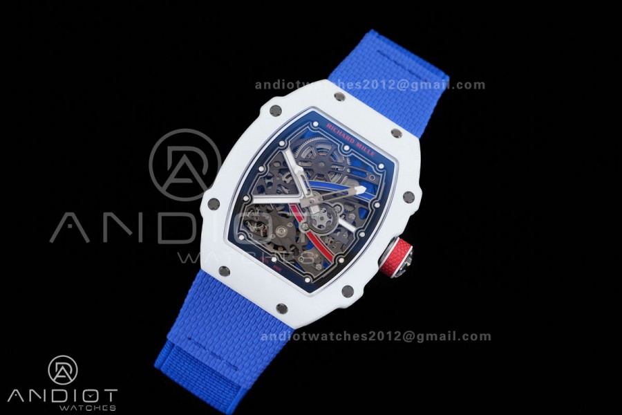 Umi Maker's RM67-02 White NTPT France Blue/Red/White Skeleton Dial on Nylon strap CRMA7 Clone V2