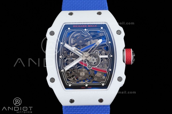 Umi Maker's RM67-02 White NTPT France Blue/Red/White Skeleton Dial on Nylon strap CRMA7 Clone V2