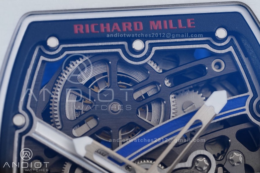 Umi Maker's RM67-02 White NTPT France Blue/Red/White Skeleton Dial on Nylon strap CRMA7 Clone V2