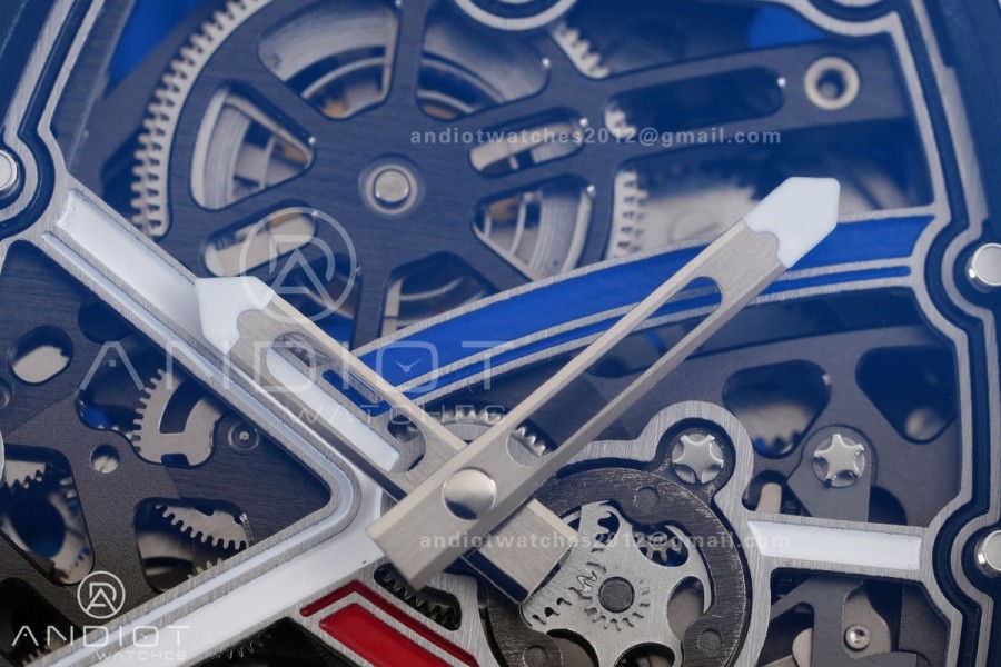 Umi Maker's RM67-02 White NTPT France Blue/Red/White Skeleton Dial on Nylon strap CRMA7 Clone V2