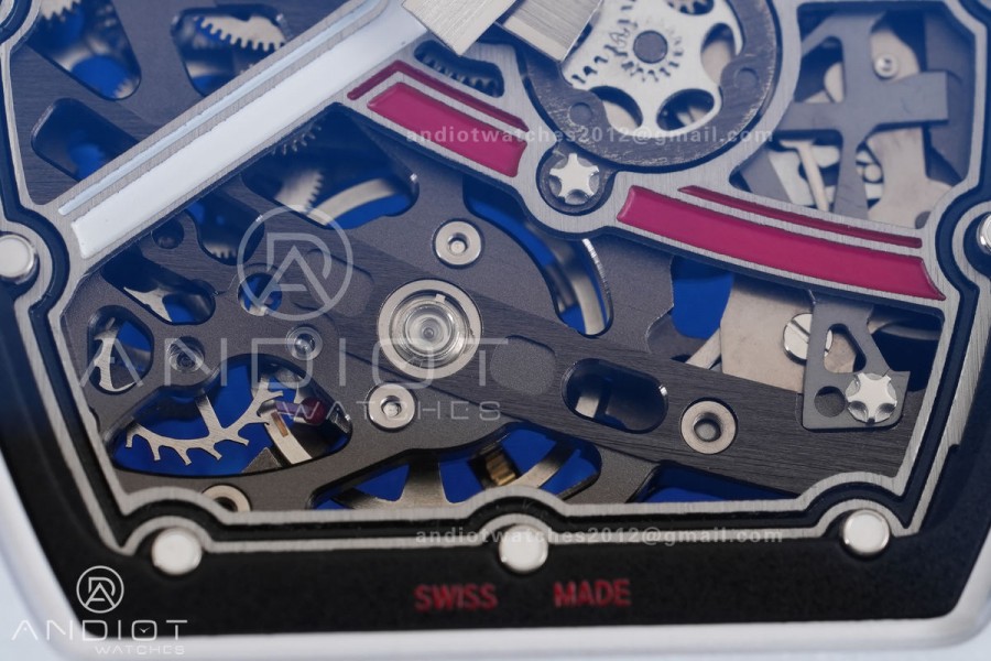 Umi Maker's RM67-02 White NTPT France Blue/Red/White Skeleton Dial on Nylon strap CRMA7 Clone V2