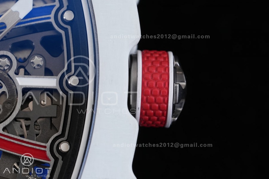 Umi Maker's RM67-02 White NTPT France Blue/Red/White Skeleton Dial on Nylon strap CRMA7 Clone V2