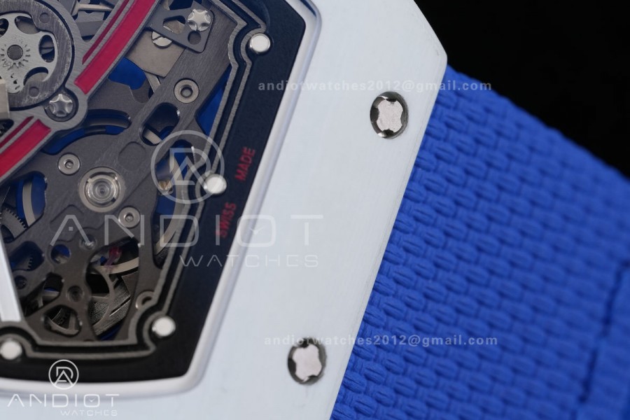 Umi Maker's RM67-02 White NTPT France Blue/Red/White Skeleton Dial on Nylon strap CRMA7 Clone V2