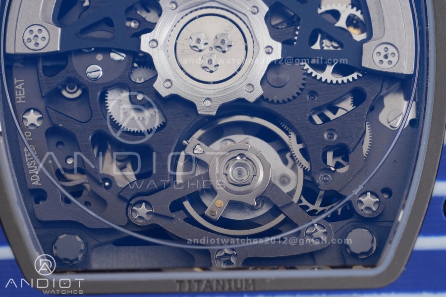 Umi Maker's RM67-02 Blue NTPT Fernando Yellow/Red/Blue Skeleton Dial on Nylon strap CRMA7 Clone V2