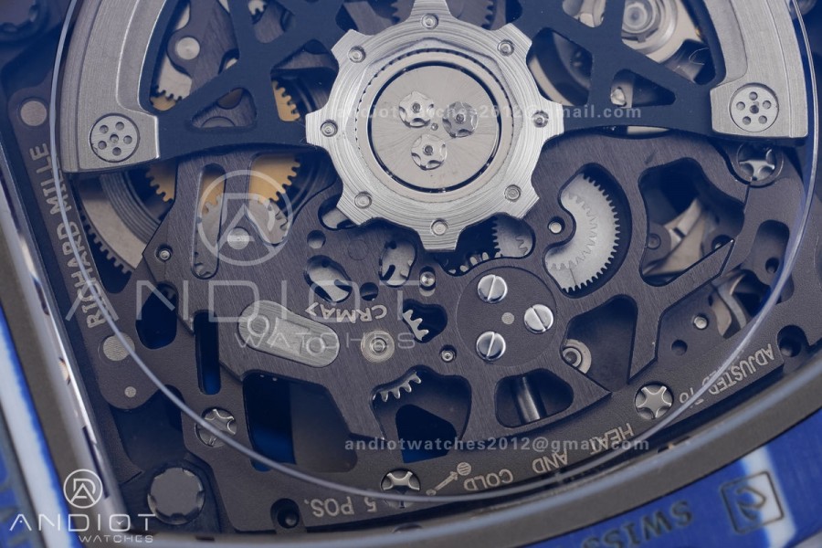 Umi Maker's RM67-02 Blue NTPT Fernando Yellow/Red/Blue Skeleton Dial on Nylon strap CRMA7 Clone V2