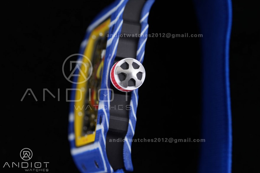 Umi Maker's RM67-02 Blue NTPT Fernando Yellow/Red/Blue Skeleton Dial on Nylon strap CRMA7 Clone V2