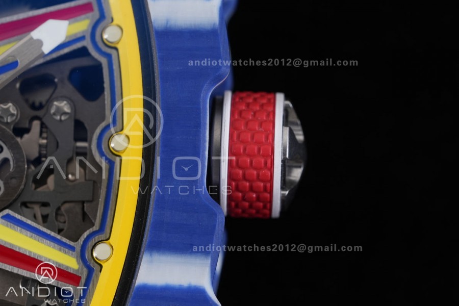 Umi Maker's RM67-02 Blue NTPT Fernando Yellow/Red/Blue Skeleton Dial on Nylon strap CRMA7 Clone V2