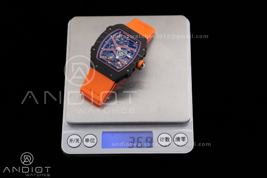 Umi Maker's RM67-02 Black NTPT McLaren Orange Skeleton Dial on Nylon strap CRMA7 Clone V2