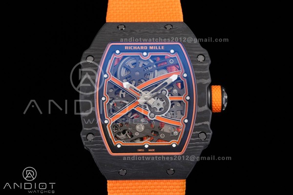 Umi Maker's RM67-02 Black NTPT McLaren Orange Skeleton Dial on Nylon strap CRMA7 Clone V2