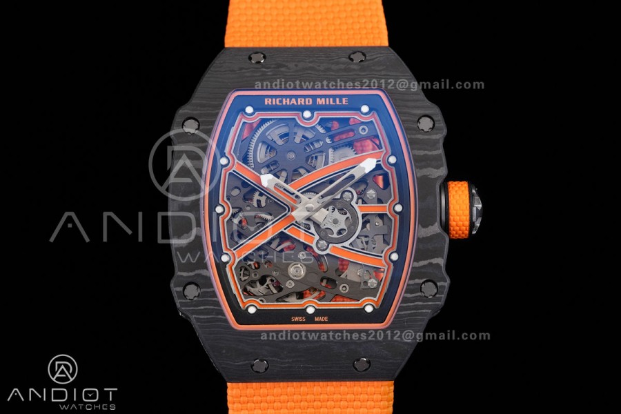 Umi Maker's RM67-02 Black NTPT McLaren Orange Skeleton Dial on Nylon strap CRMA7 Clone V2