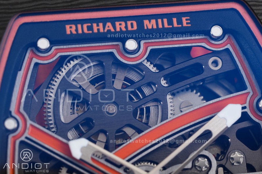 Umi Maker's RM67-02 Black NTPT McLaren Orange Skeleton Dial on Nylon strap CRMA7 Clone V2