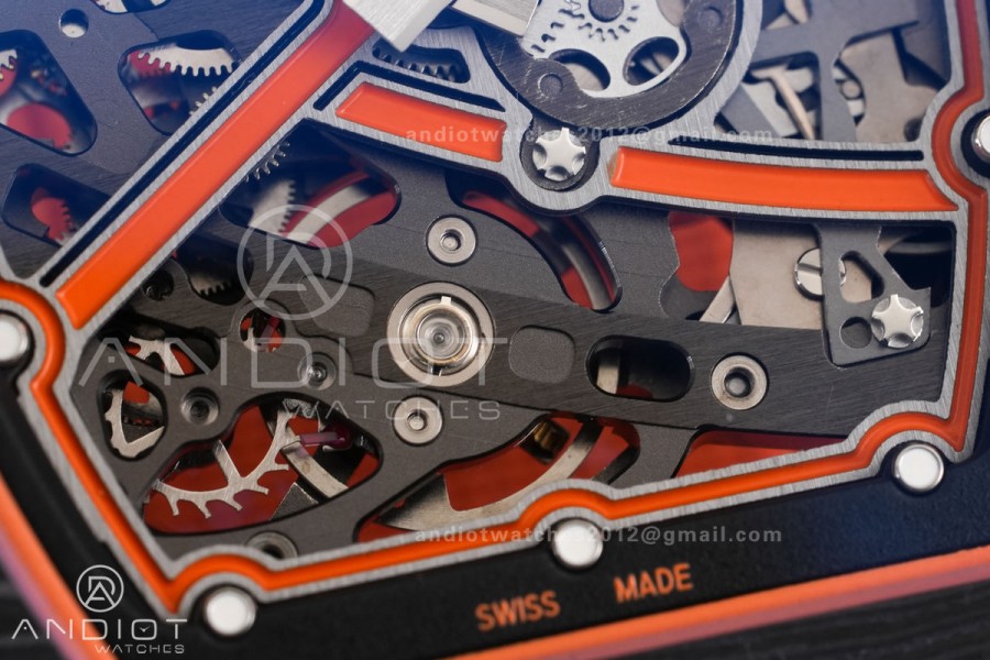 Umi Maker's RM67-02 Black NTPT McLaren Orange Skeleton Dial on Nylon strap CRMA7 Clone V2