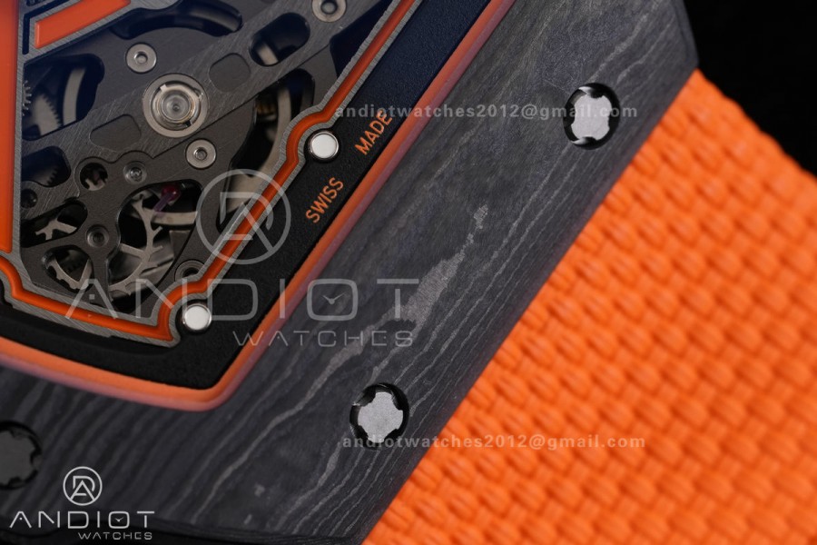 Umi Maker's RM67-02 Black NTPT McLaren Orange Skeleton Dial on Nylon strap CRMA7 Clone V2