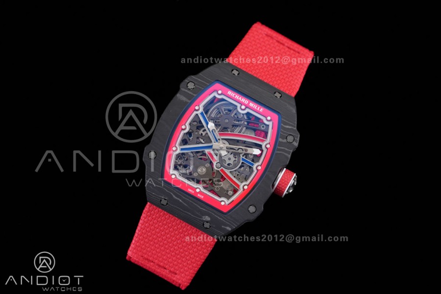 Umi Maker's RM67-02 Black NTPT Blue/Red Skeleton Dial on Nylon strap CRMA7 Clone V2