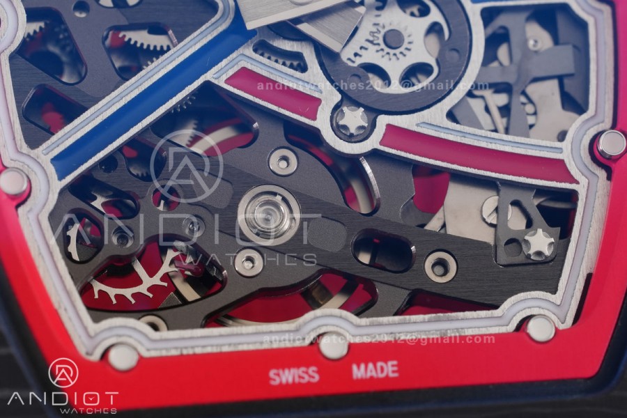 Umi Maker's RM67-02 Black NTPT Blue/Red Skeleton Dial on Nylon strap CRMA7 Clone V2