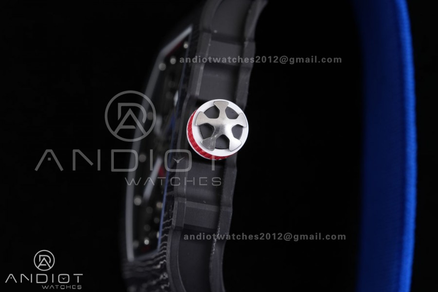 Umi Maker's RM67-02 Black NTPT France Blue/Red/White Skeleton Dial on Nylon strap CRMA7 Clone V2