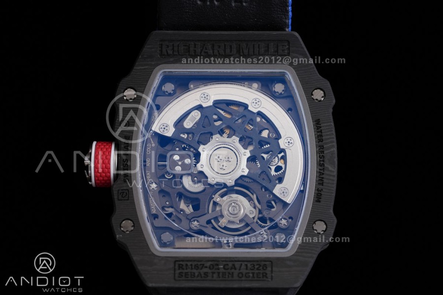 Umi Maker's RM67-02 Black NTPT France Blue/Red/White Skeleton Dial on Nylon strap CRMA7 Clone V2