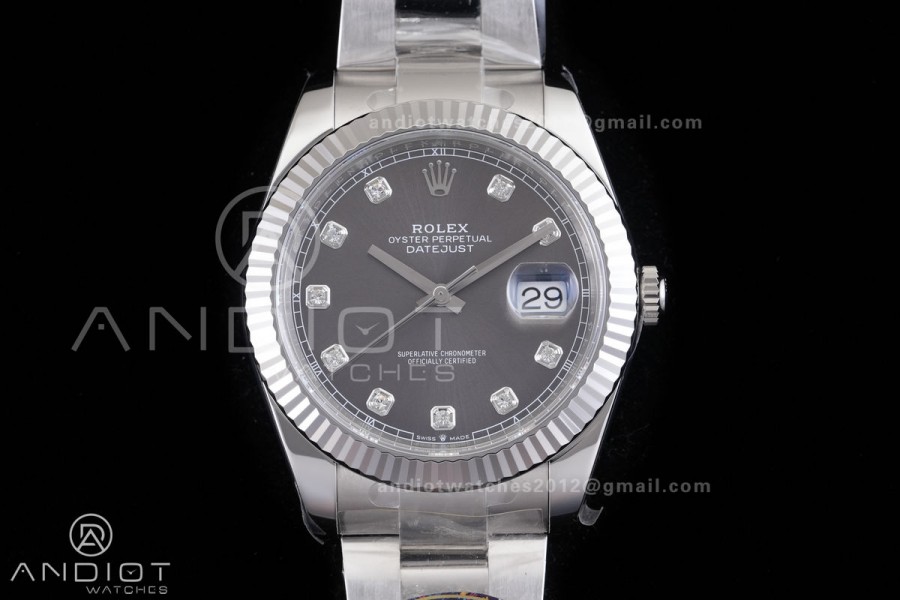 DateJust 41 126334 904L SS VF 1:1 Best Edition Gray Diamonds Dial on Oyster Bracelet DD3235
