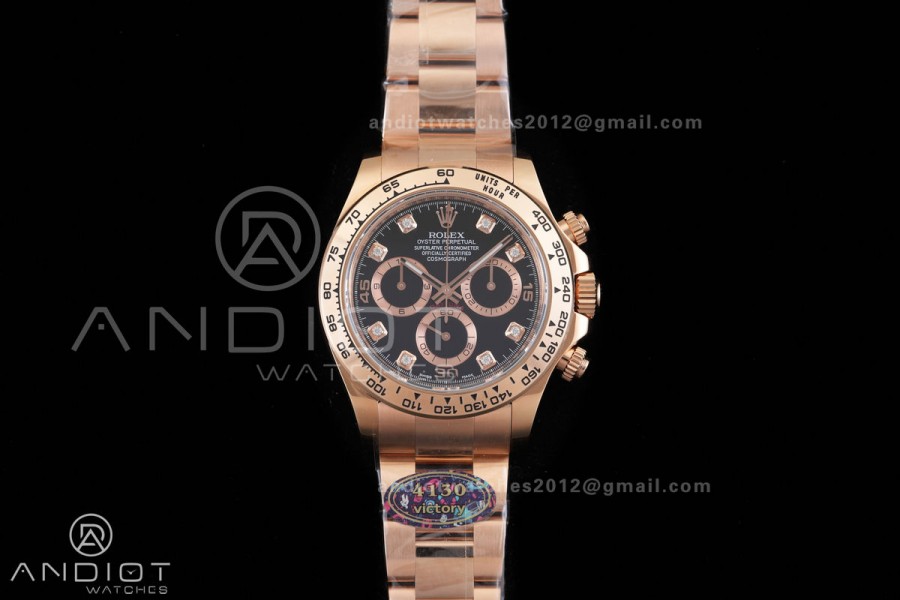 Daytona 116505 VF 1:1 Best Edition 904L Steel Black Diamonds Dial on RG Braclet DD4130