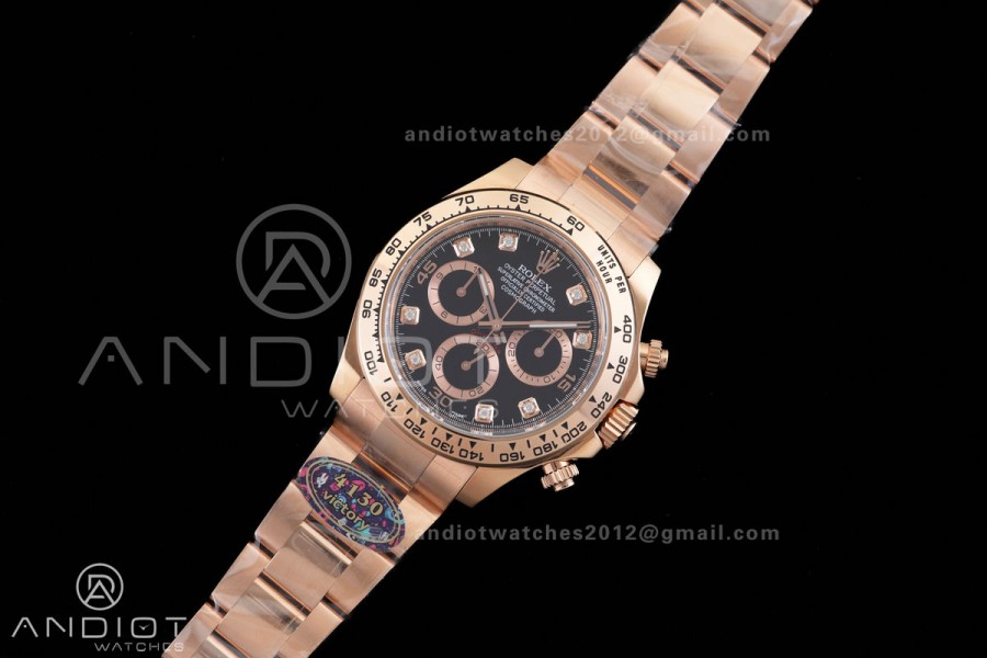 Daytona 116505 VF 1:1 Best Edition 904L Steel Black Diamonds Dial on RG Braclet DD4130