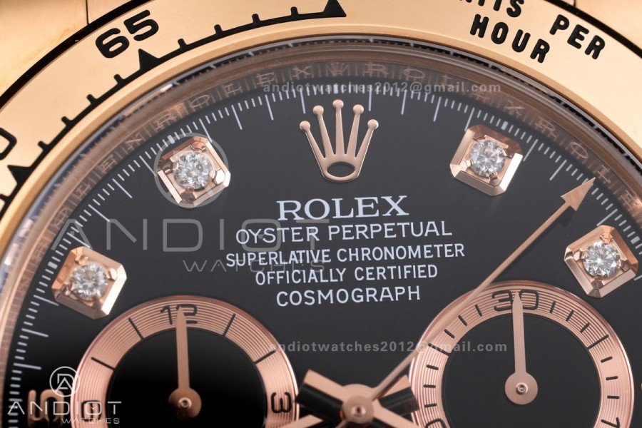 Daytona 116505 VF 1:1 Best Edition 904L Steel Black Diamonds Dial on RG Braclet DD4130